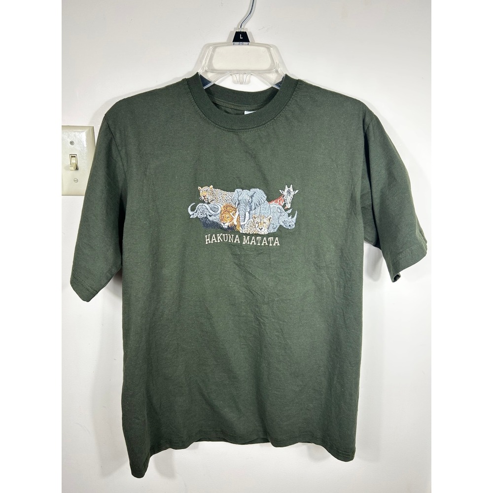 VTG Y2K Hakuna Matata Graphic T Shirt Embroidered Safari Animals L Made in Kenya